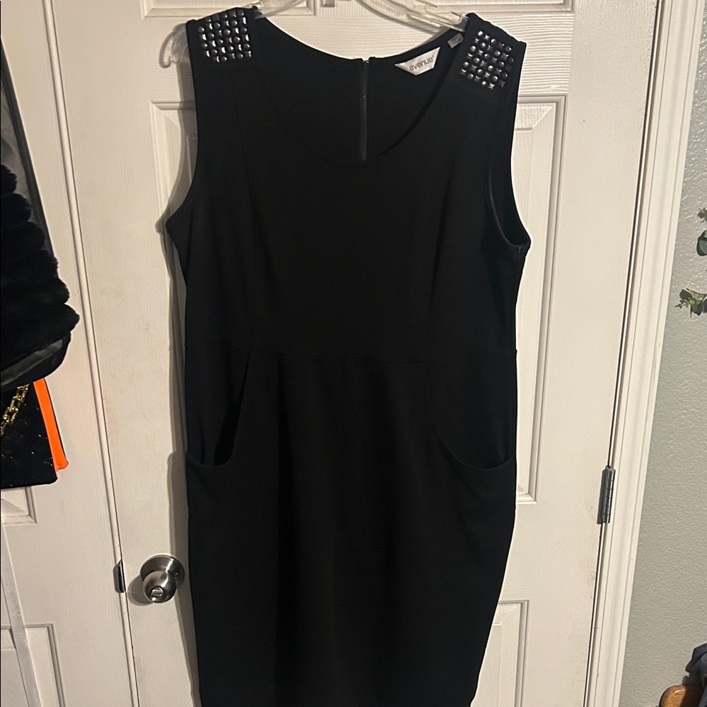Avenue Black Sleeveless Midi Dress with Studded Shoulders